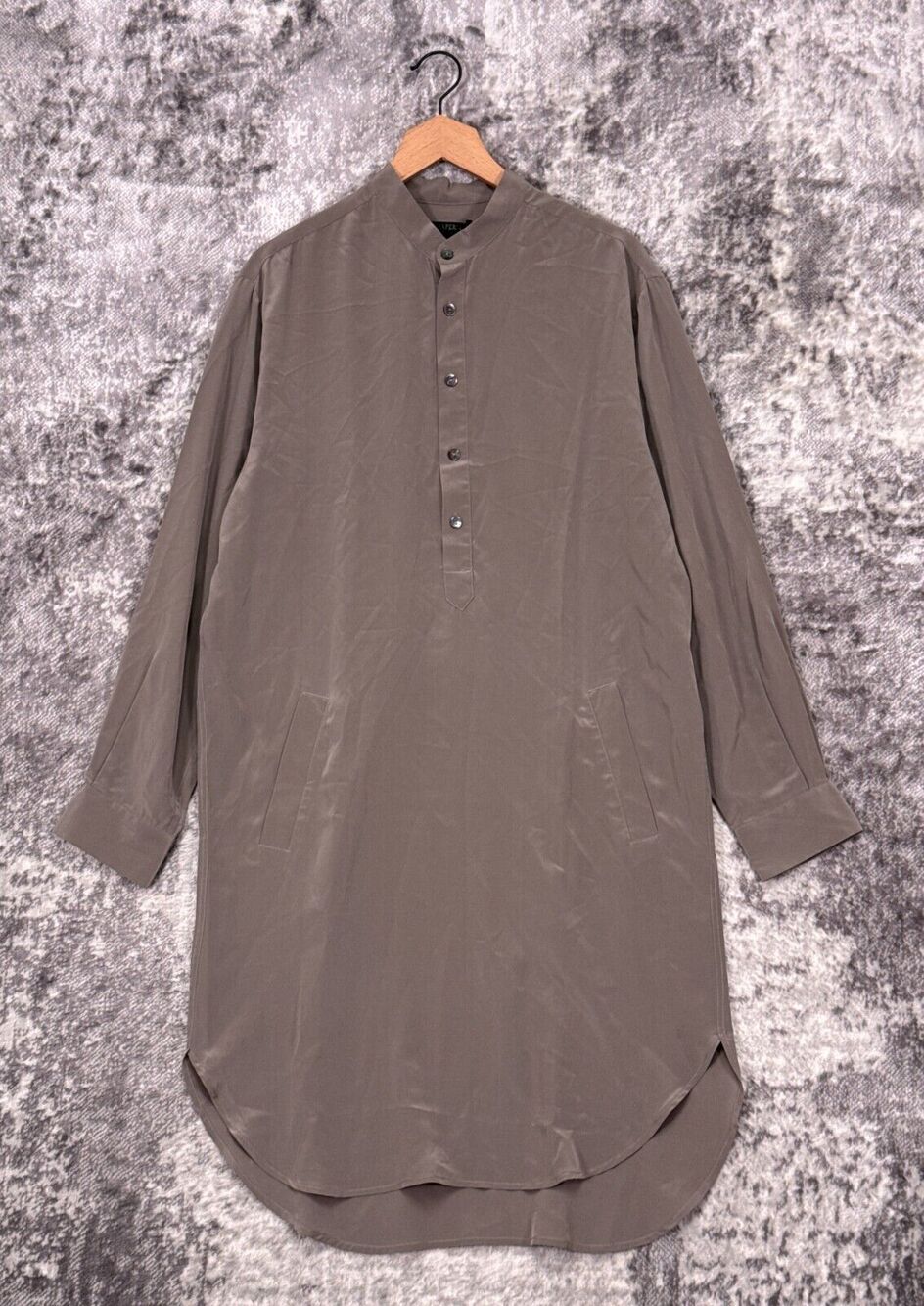 New La Perla Shirt Dress Medium Womens Gray Silk Long Sleeve Popover